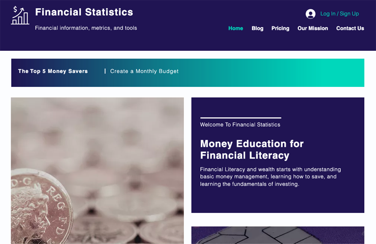 Financial Statistics Homepage Screenshot